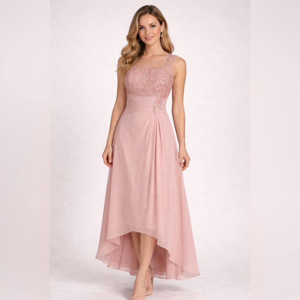 Blush Pink Ruched Scoop Neck Gown for Prom
